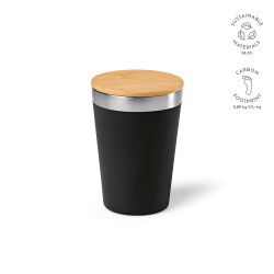 Don Reisebecher recycelter Edelstahl mit Bambusdeckel, 400 ml. Doppelwandig Don Reisebecher recycelter Edelstahl mit Bambusdeckel, 400 ml. Doppelwandig