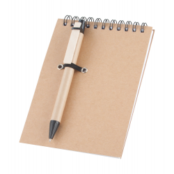 Notizblock mit Kugelschreiber Negundo, schwarz/natur