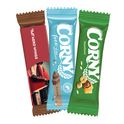 Corny Müsliriegel im Werbeschuber