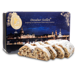 750g Dresdner Stollen® in blauer Geschenkdose 750g Dresdner Stollen® in blauer Geschenkdose