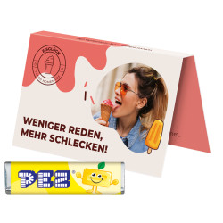 Werbekarte Visitenkartenformat PEZ Bonbonriegel