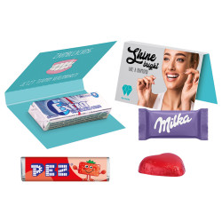 Werbekarte Visitenkartenformat PEZ Bonbonriegel